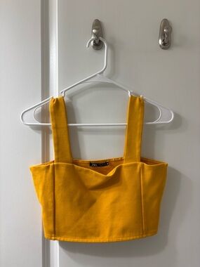 Zara Golden Yellow Ribbed Cropped Tank